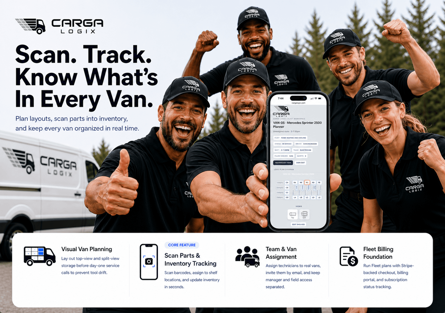 Carga Logix service team using the mobile inventory app